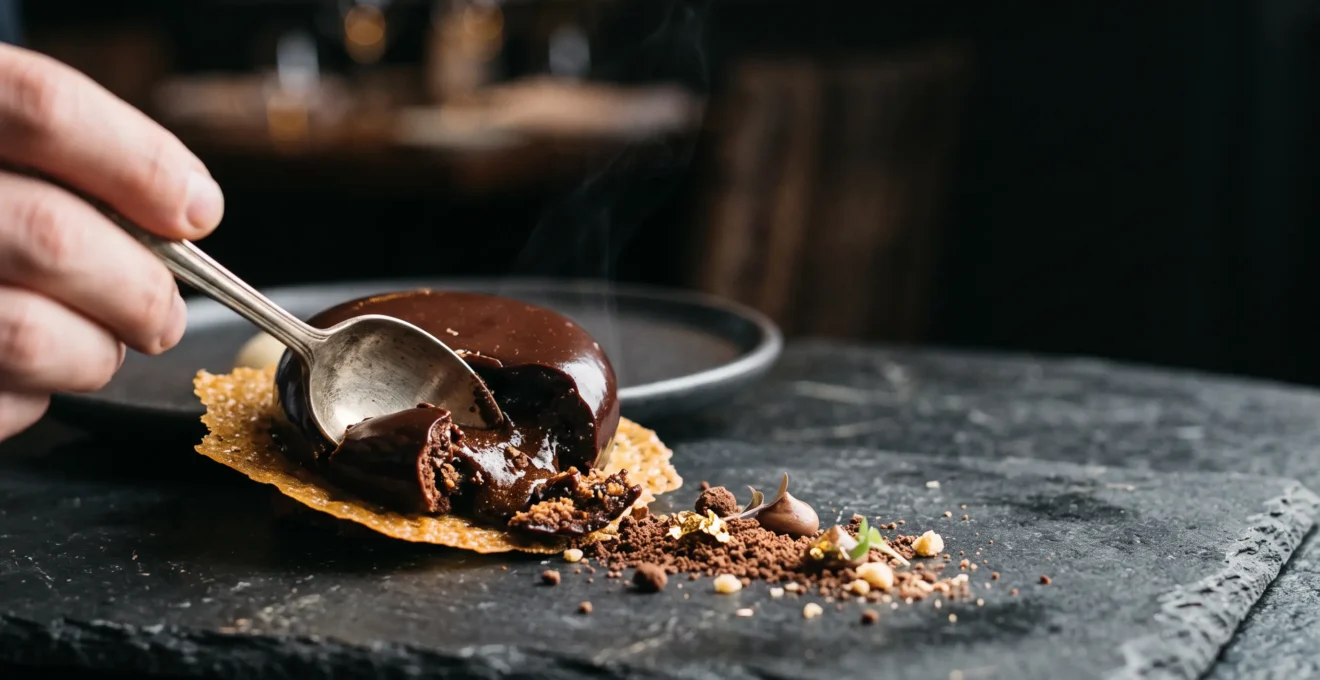 Gros plan artistique sur une assiette gastronomique mettant en scène plusieurs contrastes de textures culinaires