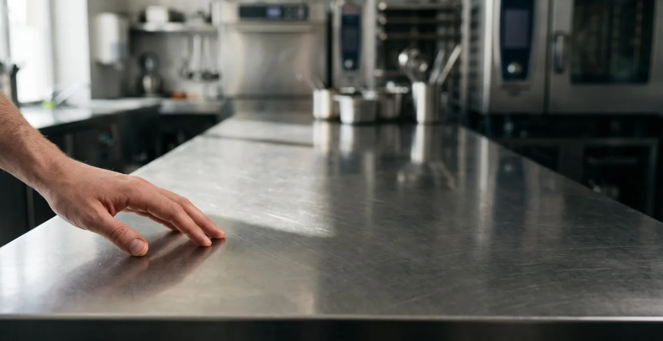 Équipement de cuisine professionnelle en inox impeccable illustrant la facilité de nettoyage