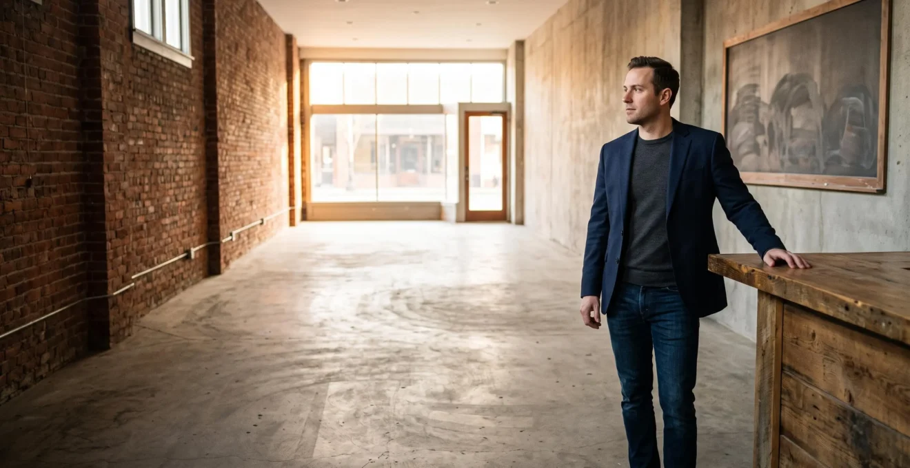 Un restaurateur seul observe en silence un espace de restaurant vide et baigné de lumière naturelle, symbolisant le moment de réflexion avant d'investir